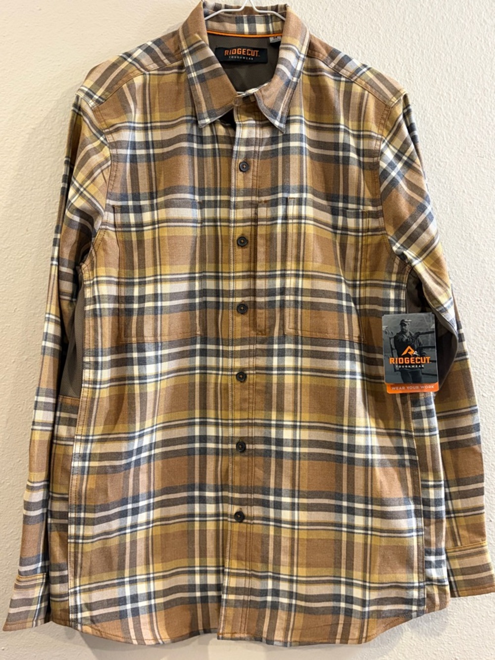 Ridgecut Men's Long-Sleeve Heavy Flannel Shirt Tan Plaid- Medium